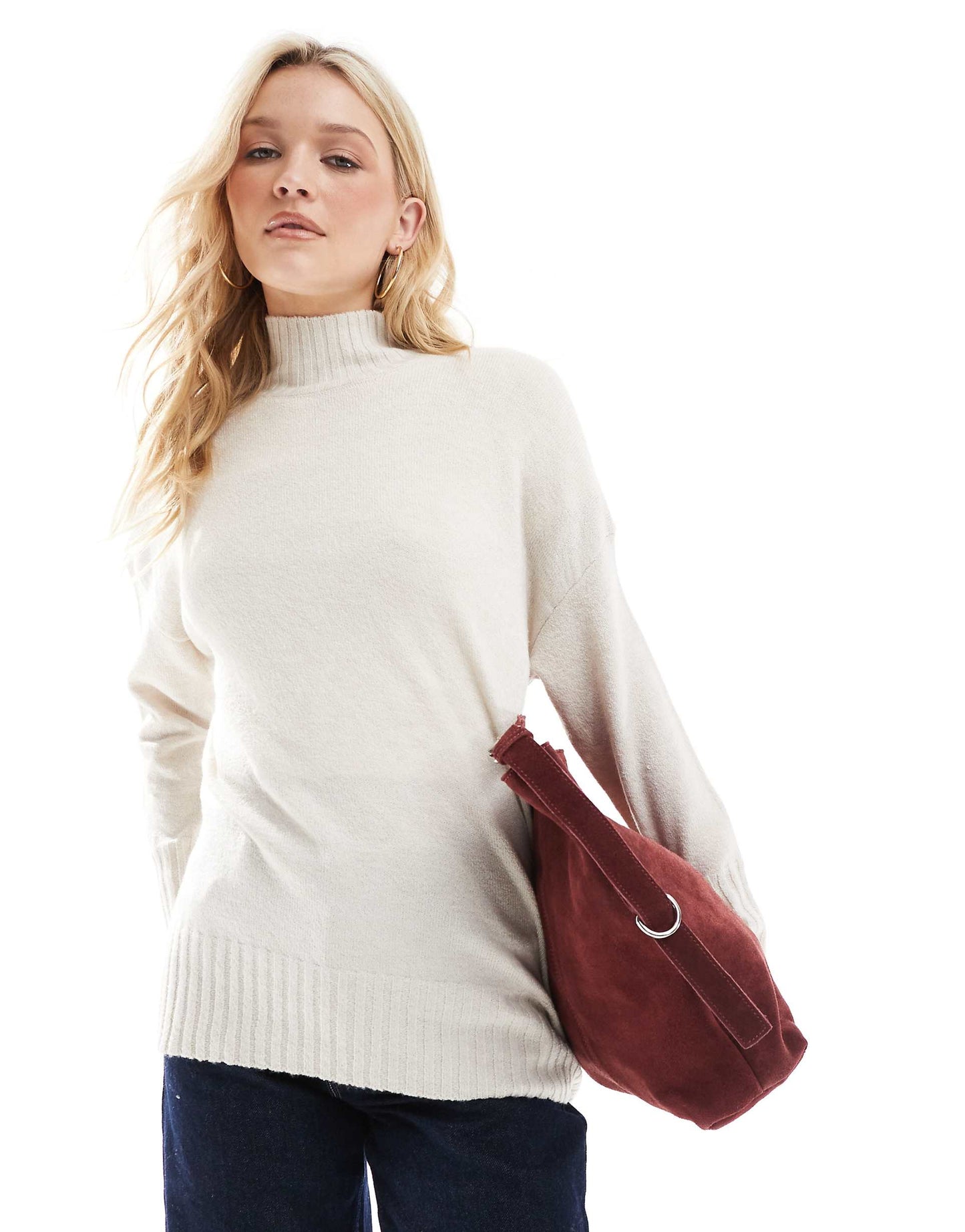 High Neck Ribbed Longline Jumper