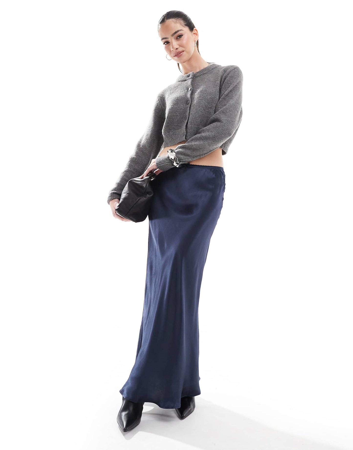 Satin Bias Bow Maxi Skirt