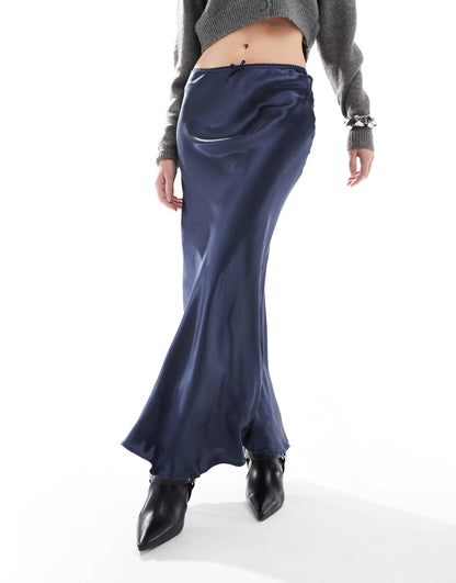 Satin Bias Bow Maxi Skirt