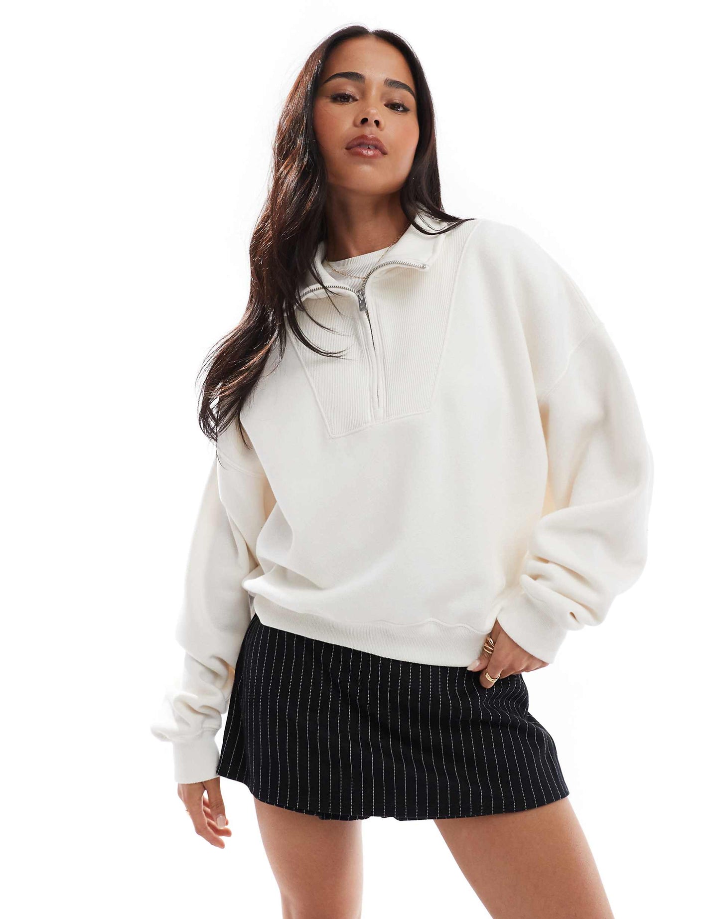 Oversized Ribbed Half Zip Sweat Top