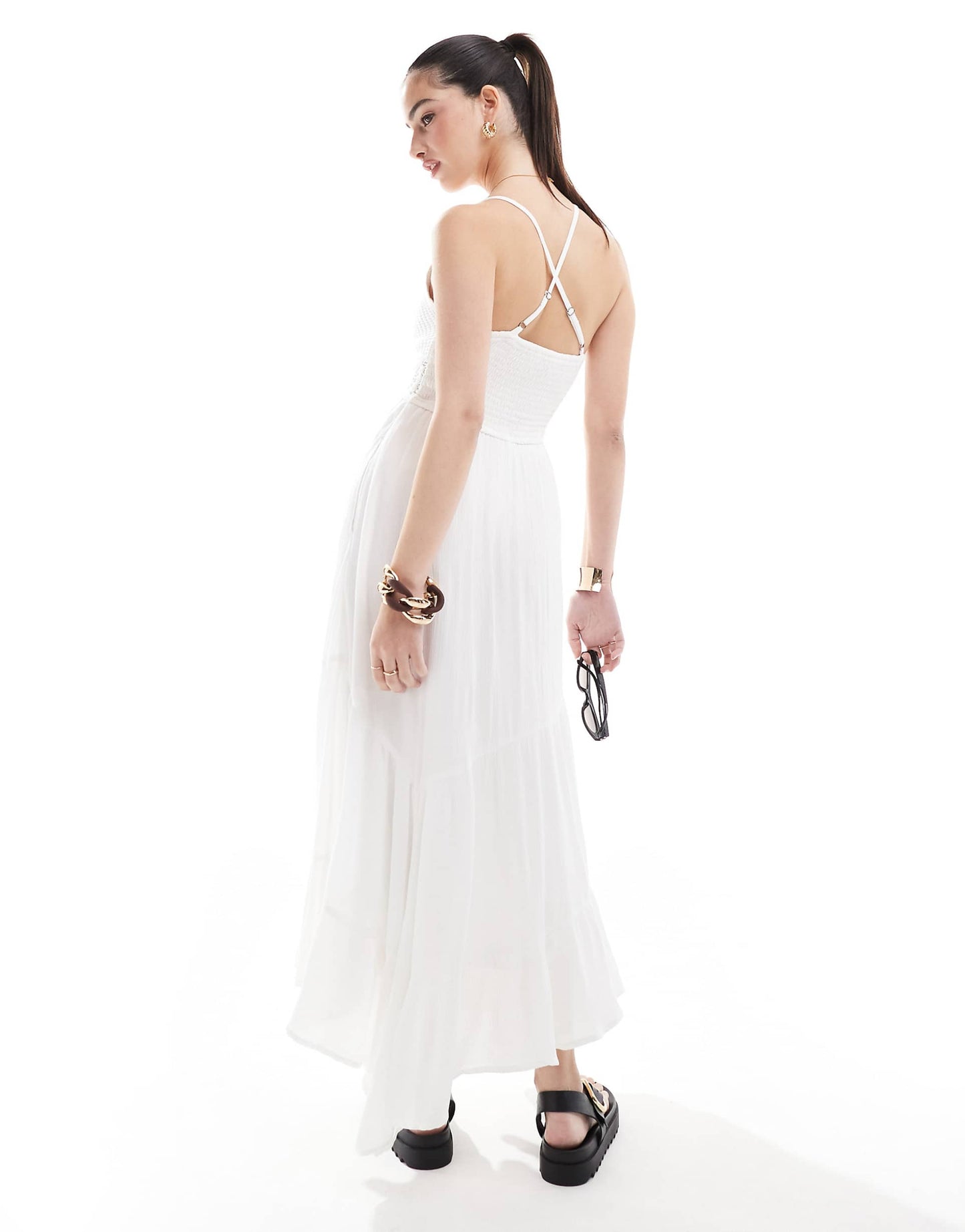 Crochet & Woven Mix Maxi Dress With Hanky Hem