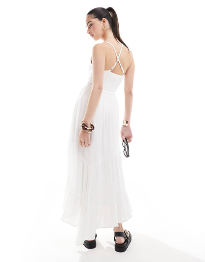 Crochet & Woven Mix Maxi Dress With Hanky Hem
