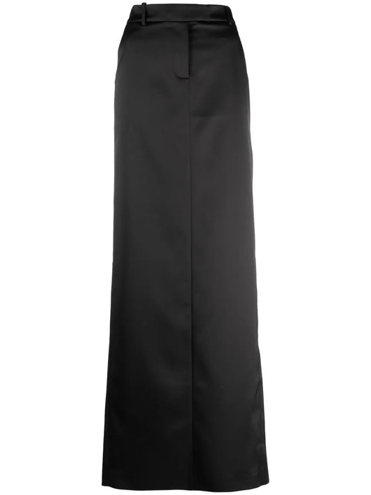 Mid-Rise Satin-Finish Maxi Skirt