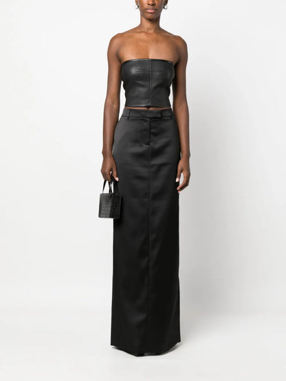 Mid-Rise Satin-Finish Maxi Skirt