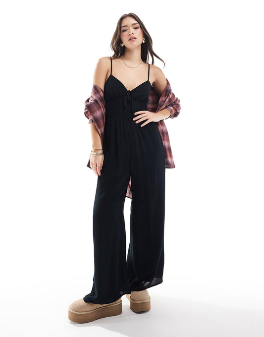 Cami Strap Jumpsuit With Double Tie Front Detail