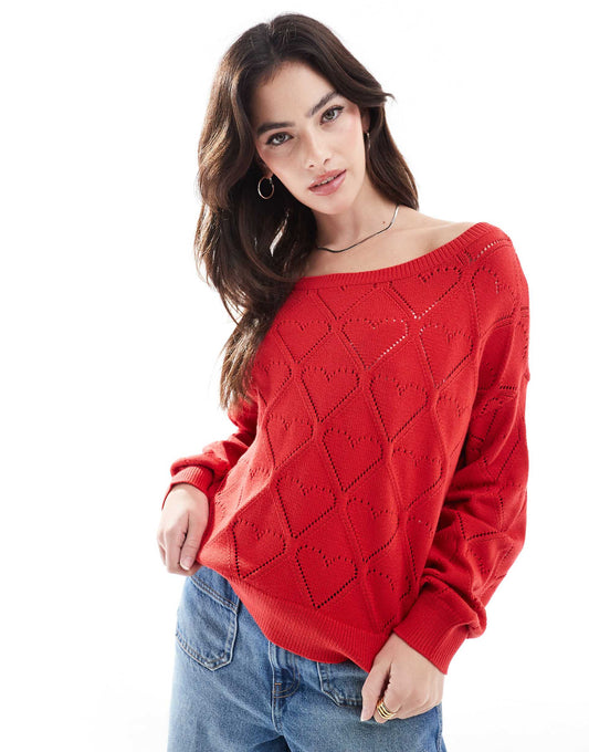 Off Shoulder Strawberry Motif Jumper