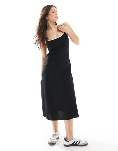 Linen Slip Maxi Dress With Contrast Binding