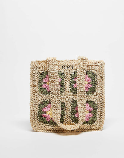 Crochet Geo Printed Mini Purse Bag With Straps