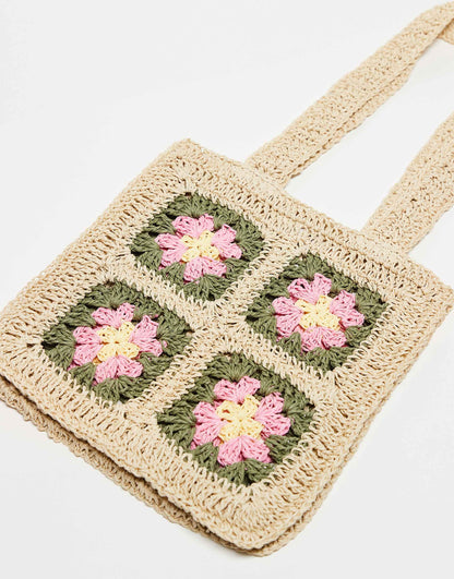 Crochet Geo Printed Mini Purse Bag With Straps