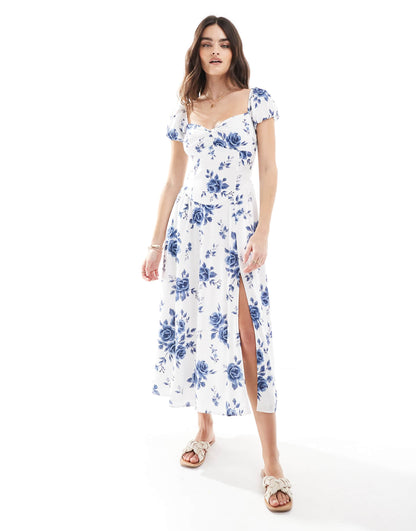 Off Shoulder Sweetheart Midaxi Dress With High Thigh Split
