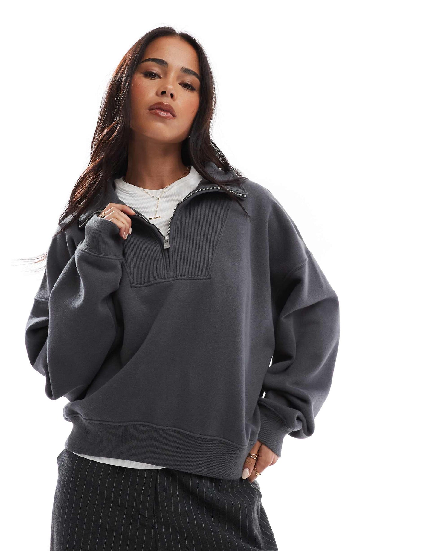 Oversized Ribbed Half Zip Sweat Top