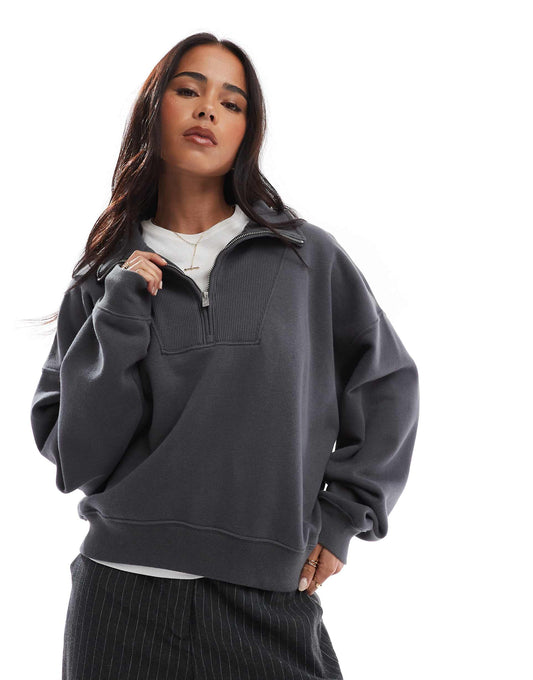 Oversized Ribbed Half Zip Sweat Top