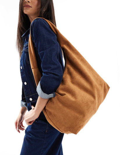 Faux Suede Slouchy Shoulder Bag