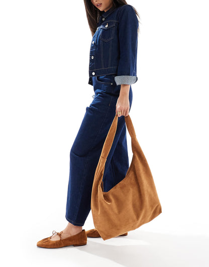 Faux Suede Slouchy Shoulder Bag