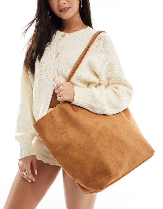 Faux Suede Winged Tote Bag