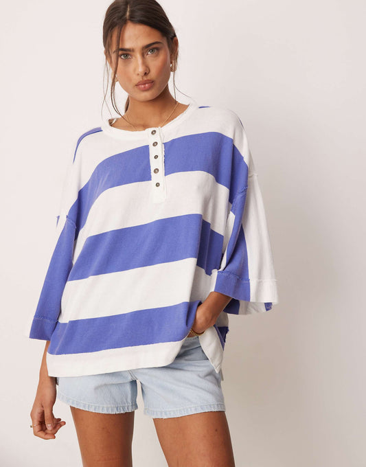 Bold Stripe Half Button T-Shirt