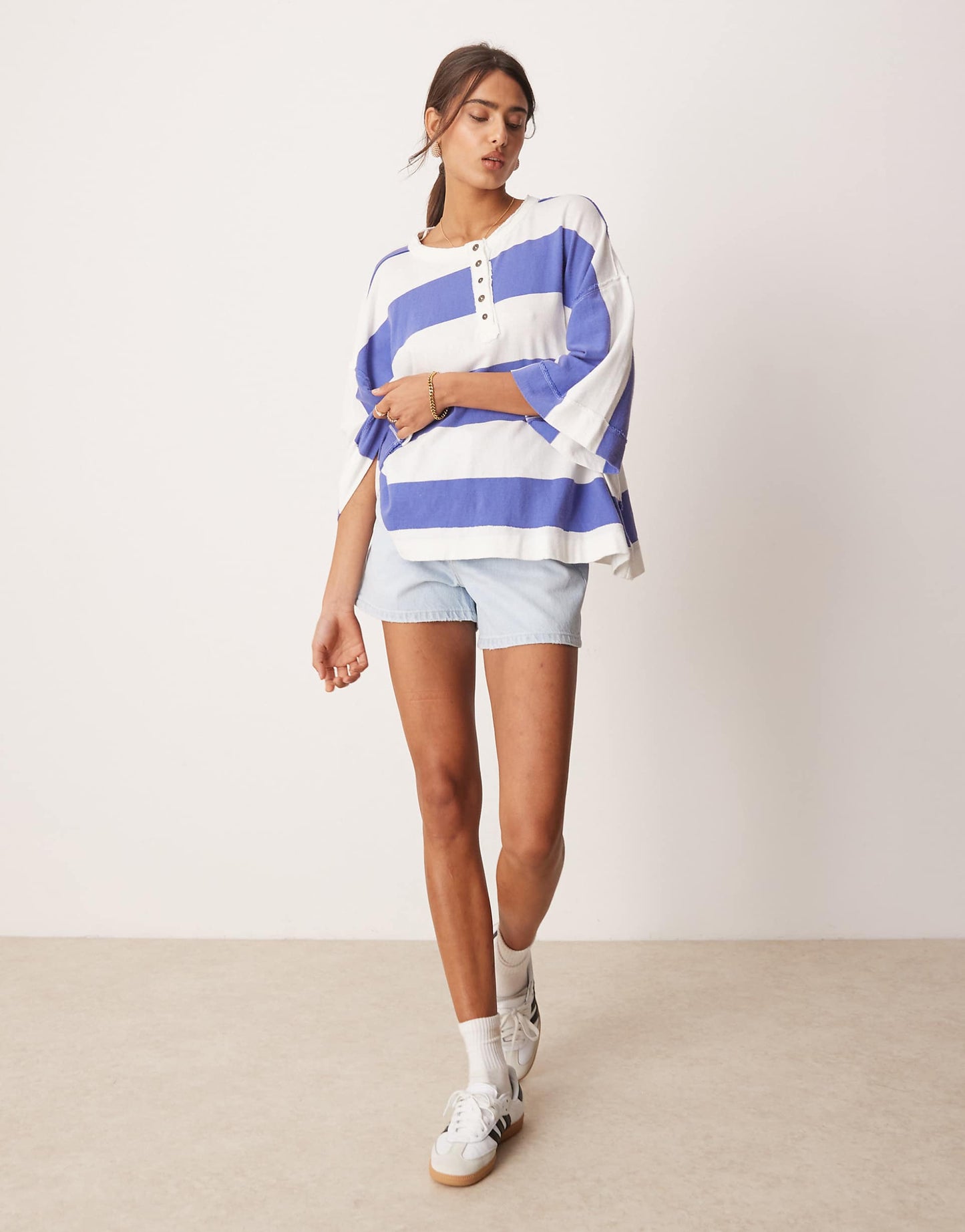 Bold Stripe Half Button T-Shirt