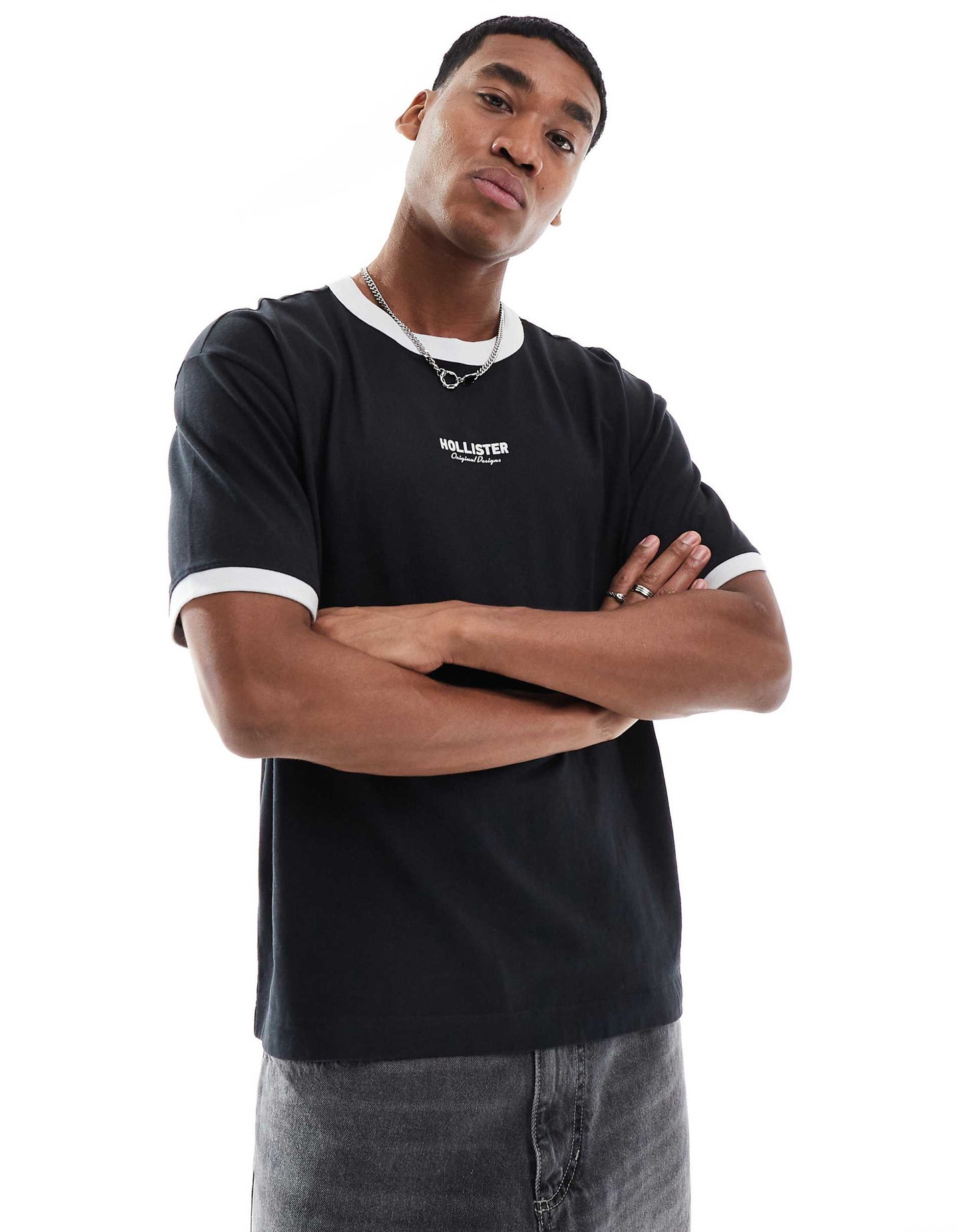 Boxy High Neck Logo T-Shirt With Contrast Binding