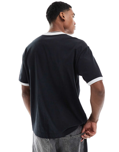 Boxy High Neck Logo T-Shirt With Contrast Binding