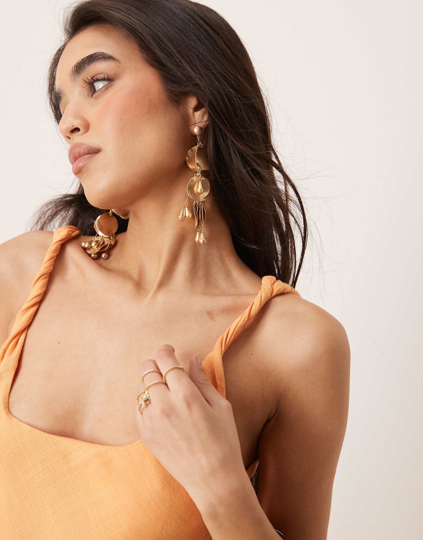 Linen Look Twist Strap Bias Maxi Dress