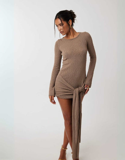 Textured Tie Waist Mini Dress