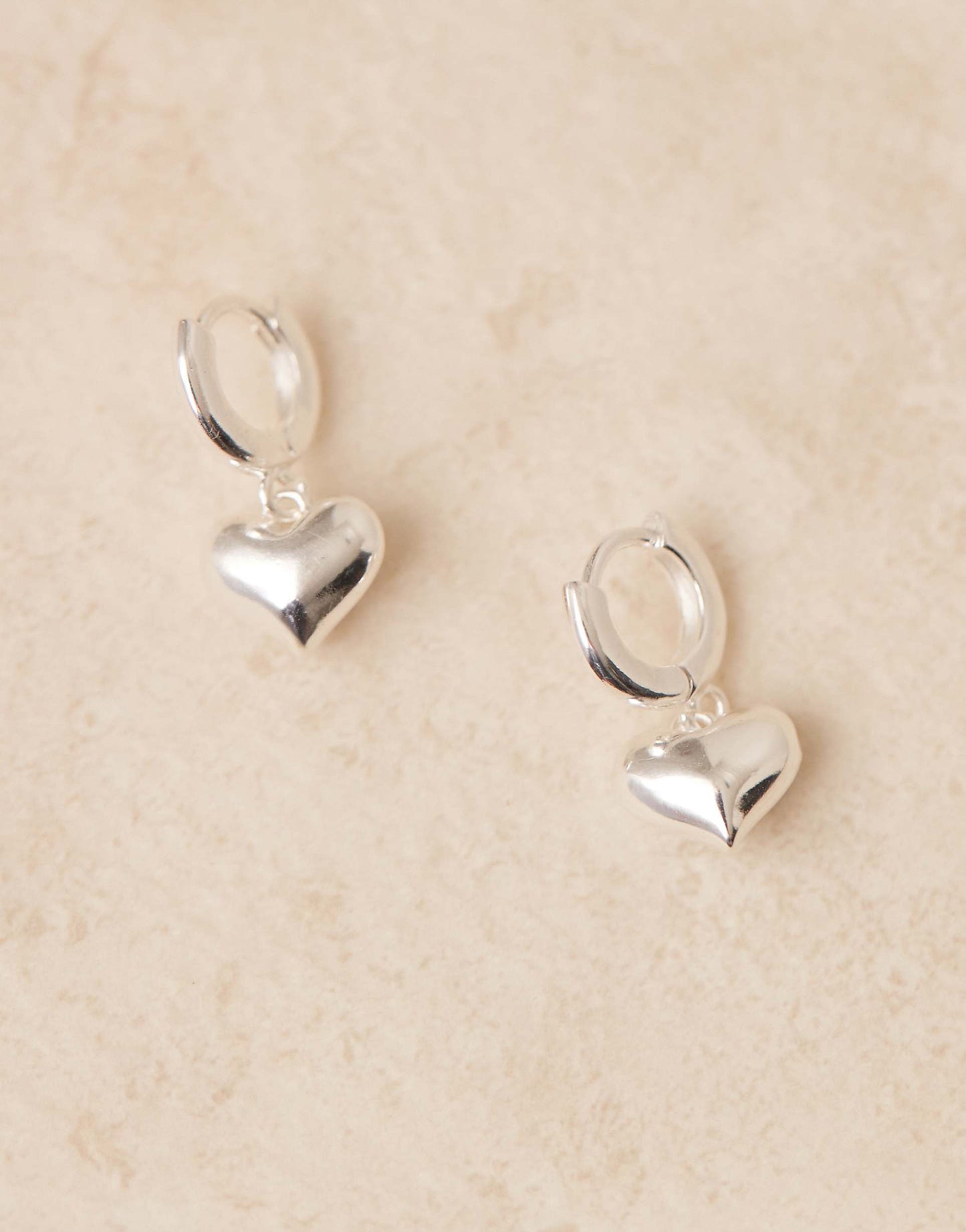 Domed Heart Charm Huggie Hoop Earrings