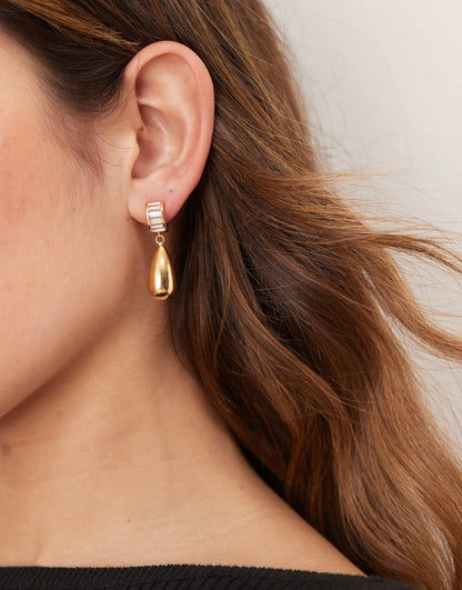 Baguette & Metal Teardrop Earrings