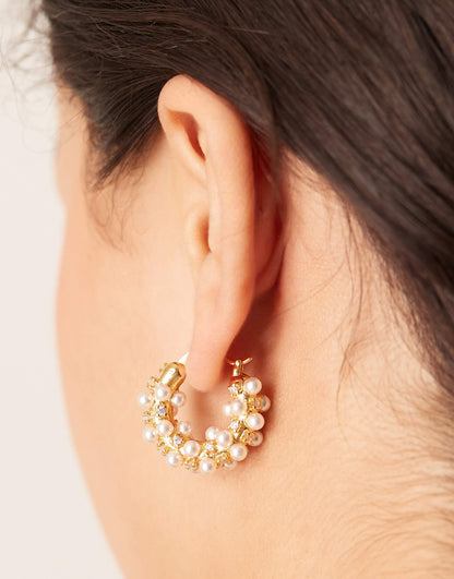 Pearl & Crystal Embellished Hoop Earrings