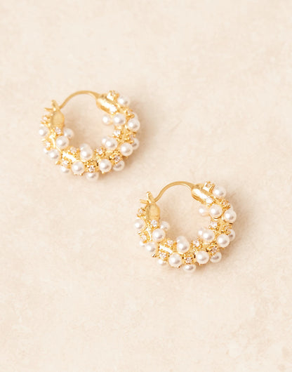 Pearl & Crystal Embellished Hoop Earrings