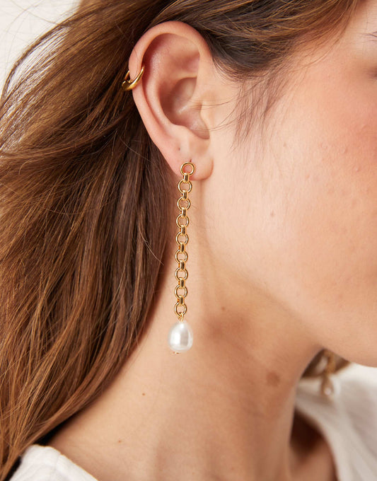 Chain & Faux Pearl Drop Earrings