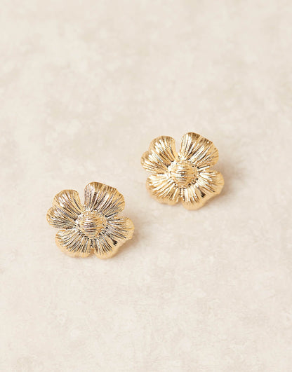 Textured Flower Statement Stud Earrings