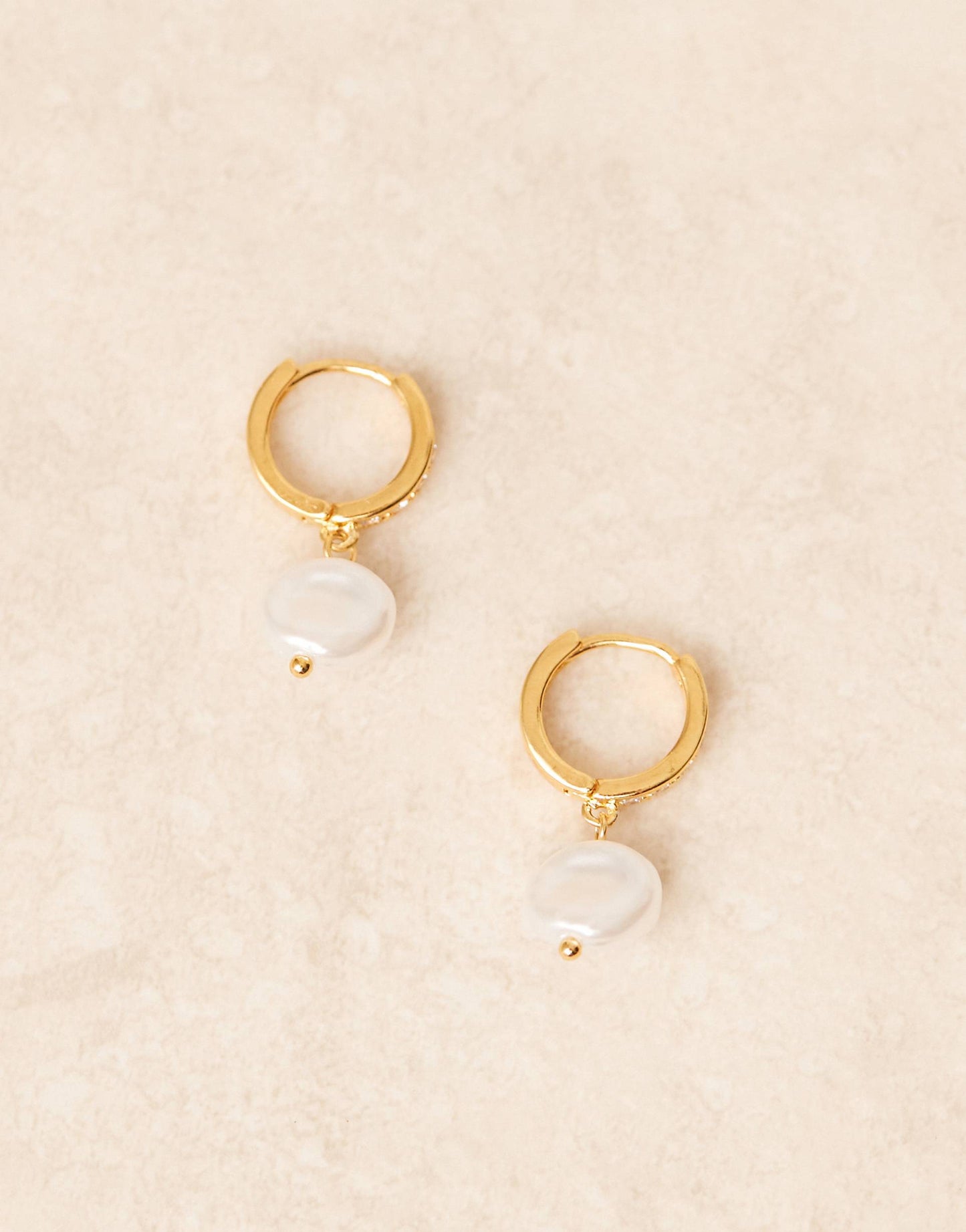 Pave & Faux Pearl Drop Hoop Earrings