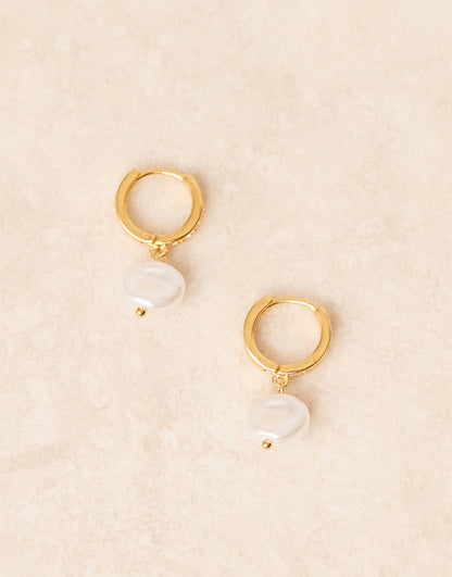 Pave & Faux Pearl Drop Hoop Earrings