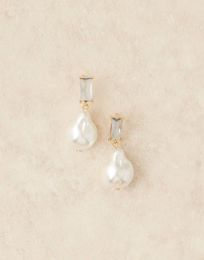 Baguette & Faux Pearl Drop Earrings