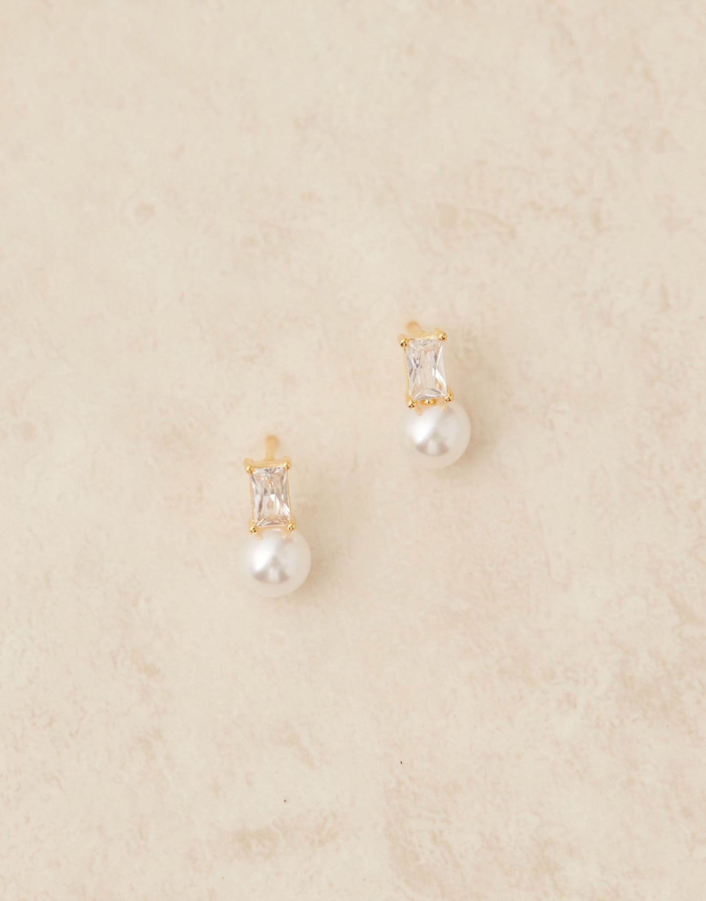 Crystal Baguette & Pearl Stud Earrings