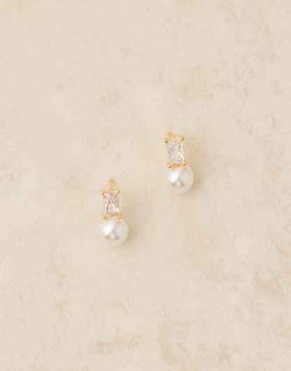 Crystal Baguette & Pearl Stud Earrings