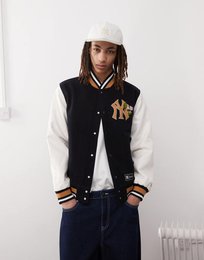 Ny Yankees Floral Contrast Embroidered Varsity Jacket