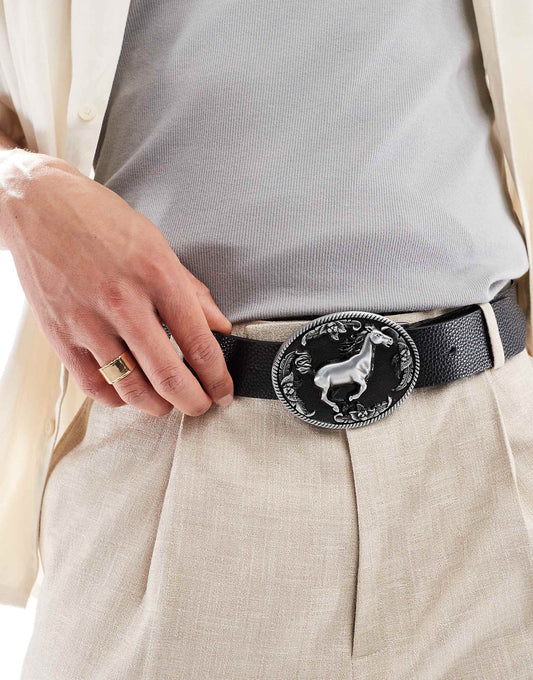 Western Cowboy Plate Buckle Belt