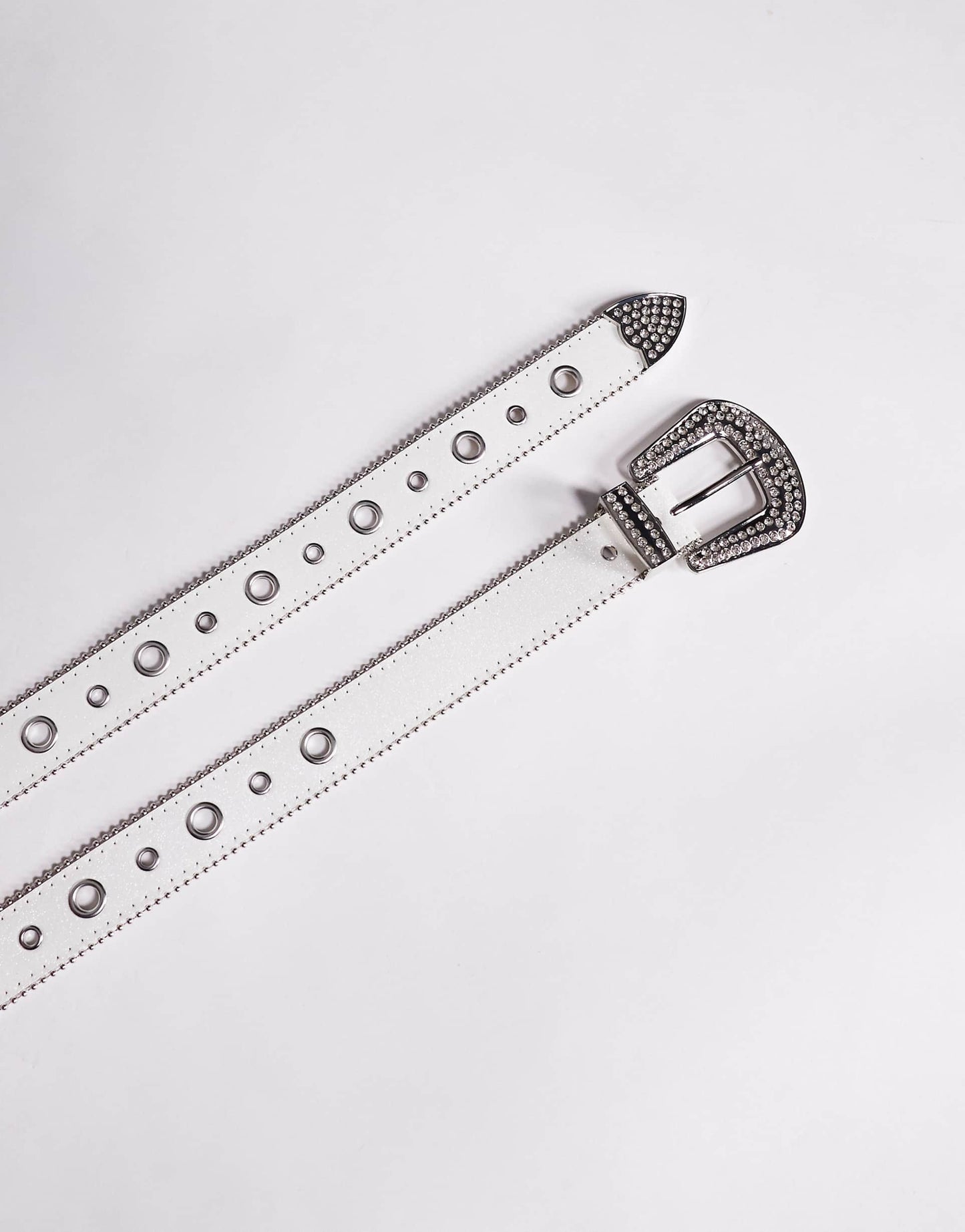 White Glitter And Diamante Eyelet Studded Trophy Belt