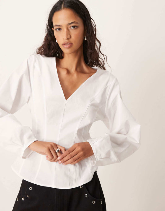 Poplin Cocoon Sleeve Fitted Shirt