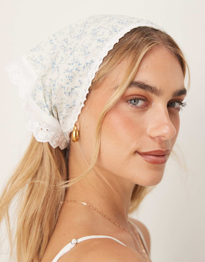 Broderie And Floral Headscarf