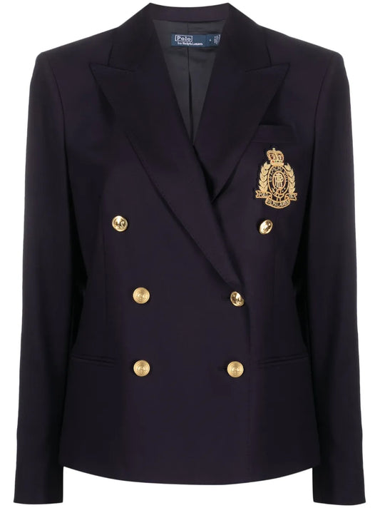 Crest-Embroidered Double-Breasted Blazer