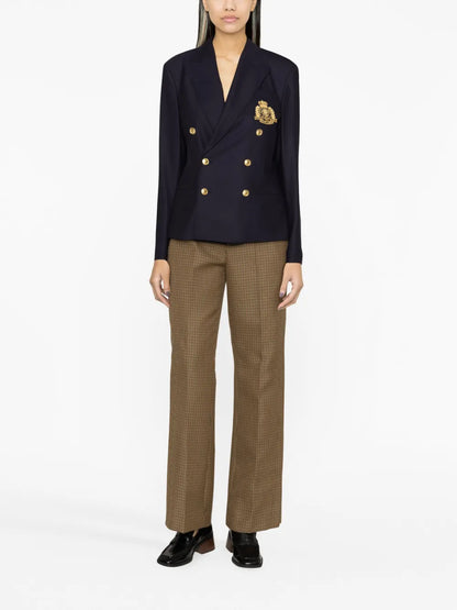 Crest-Embroidered Double-Breasted Blazer