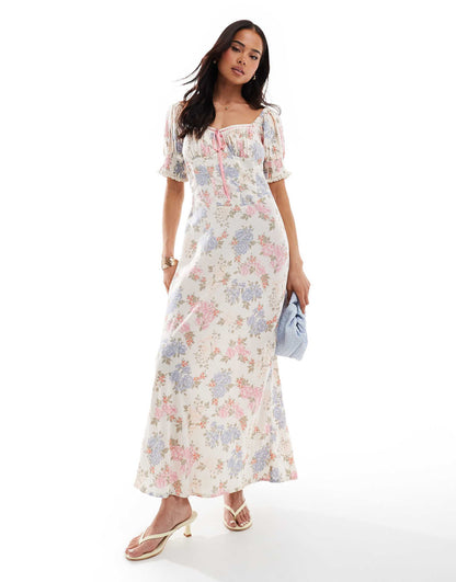 Sweetheart Neckline Ribbon Midi Dress