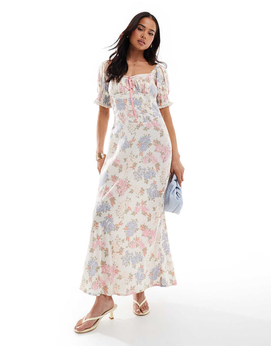 Sweetheart Neckline Ribbon Midi Dress