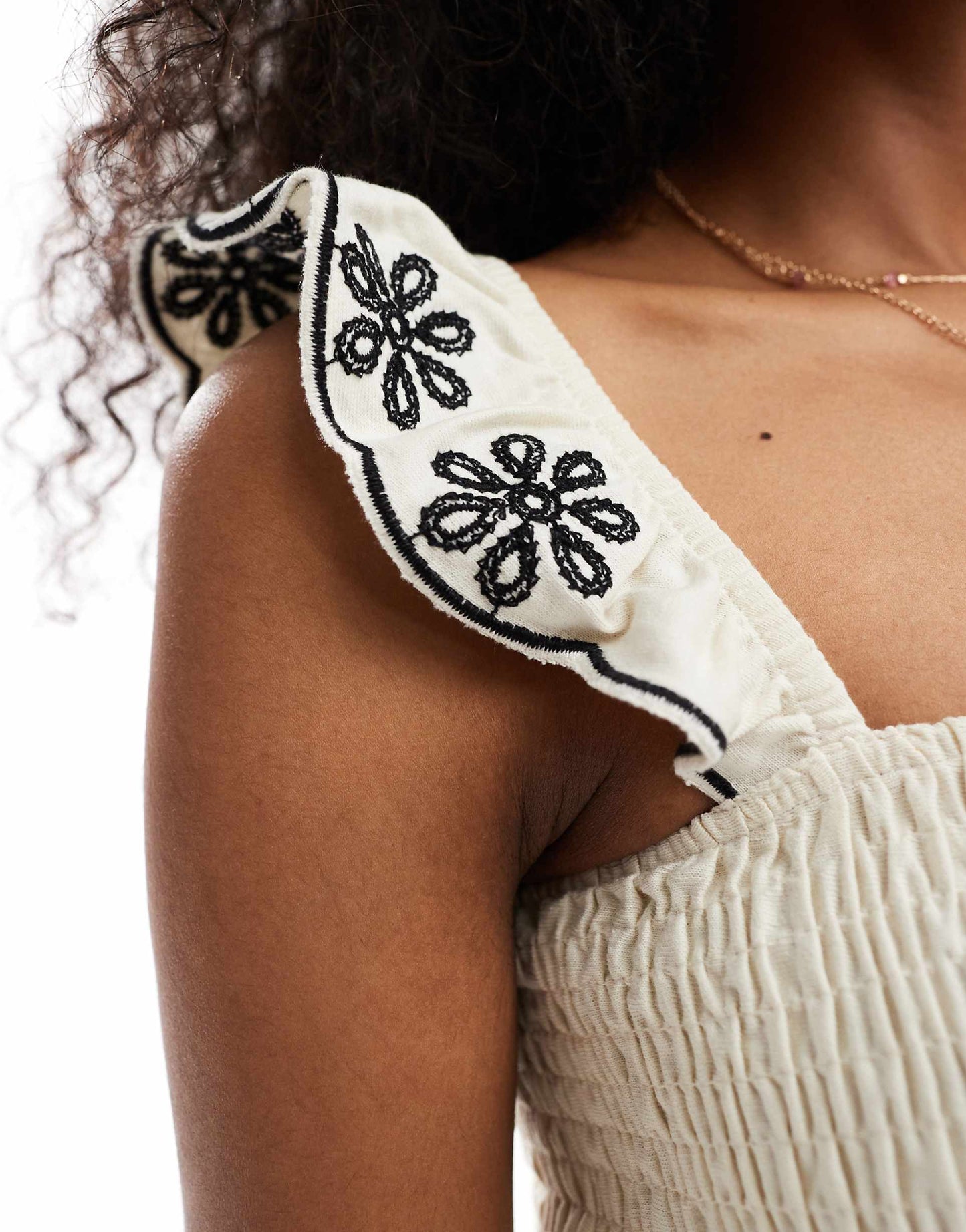 Embroidered Frill Sleeve Playsuit