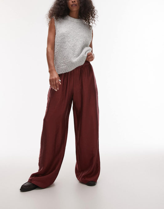 Textured Satin Straight Leg Drawcord Trouser