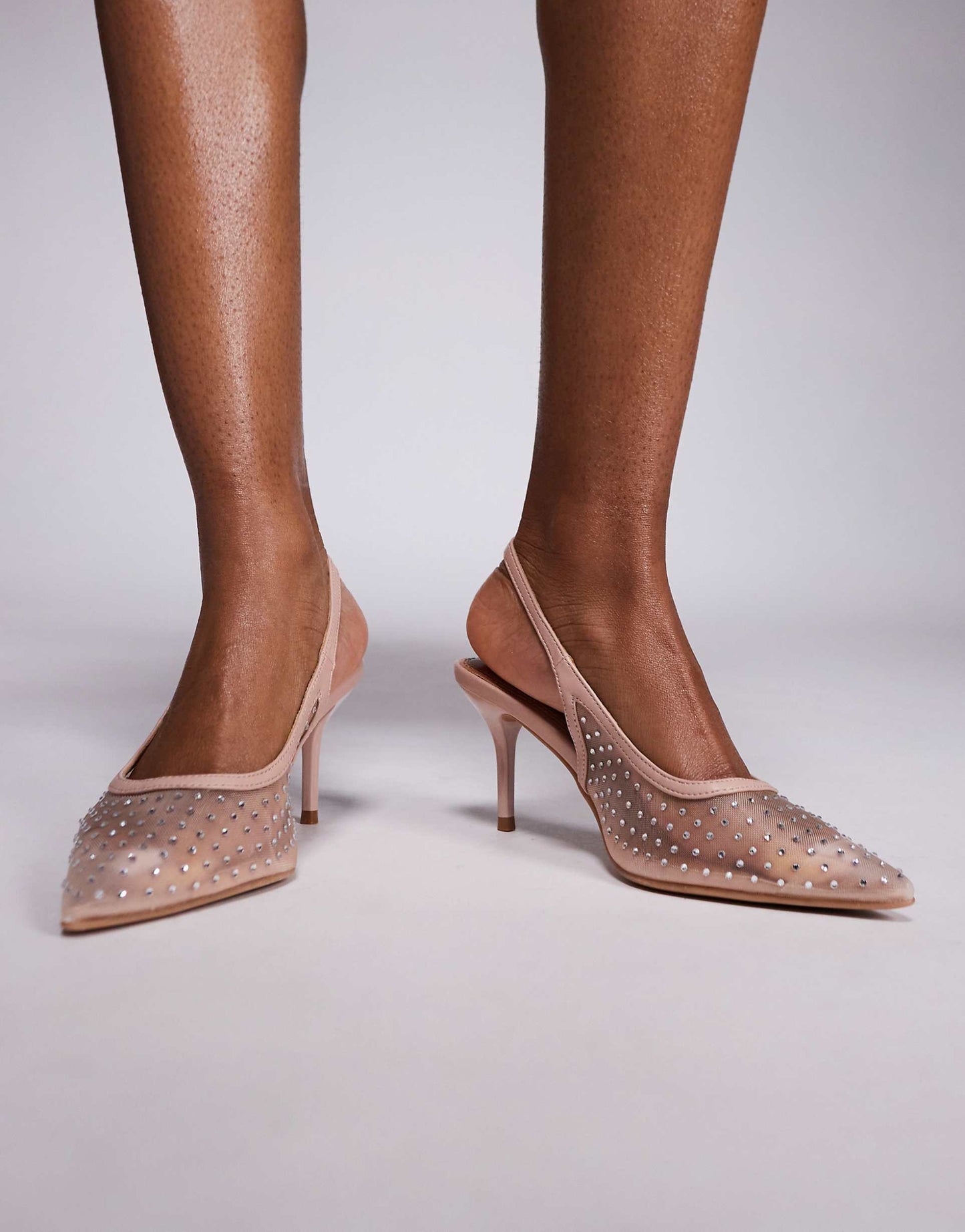 Mesh Diamante Slingback Court Heel