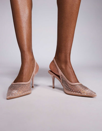 Mesh Diamante Slingback Court Heel
