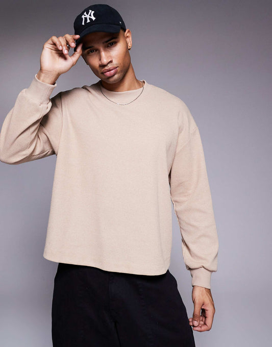 Oversized Boxy Waffle Long Sleeve T-Shirt